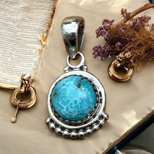 .925 Sterling Silver Genuine Turqoise Pendant